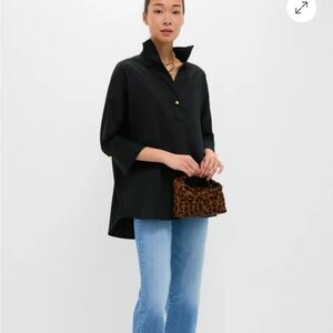 TUCKERNUCK Black Willow Blouse Black Noir cotton poplin gold button Sz XL